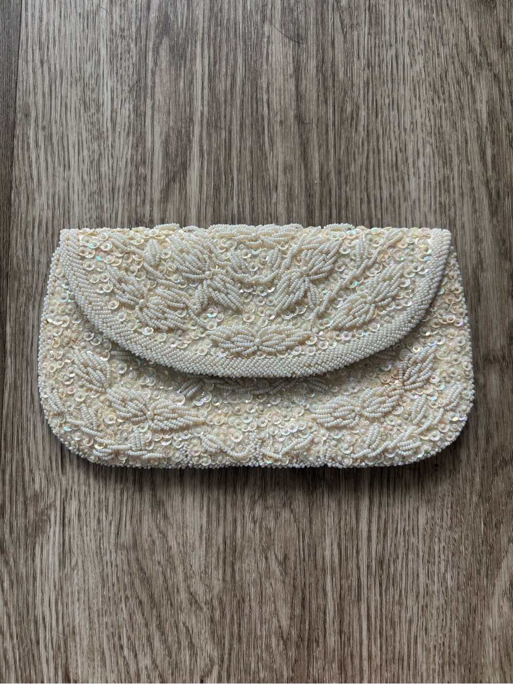 Vintage Ivory Pearl & Sequin Beaded Clutch Purse | Bridal Evening Bag Y2K